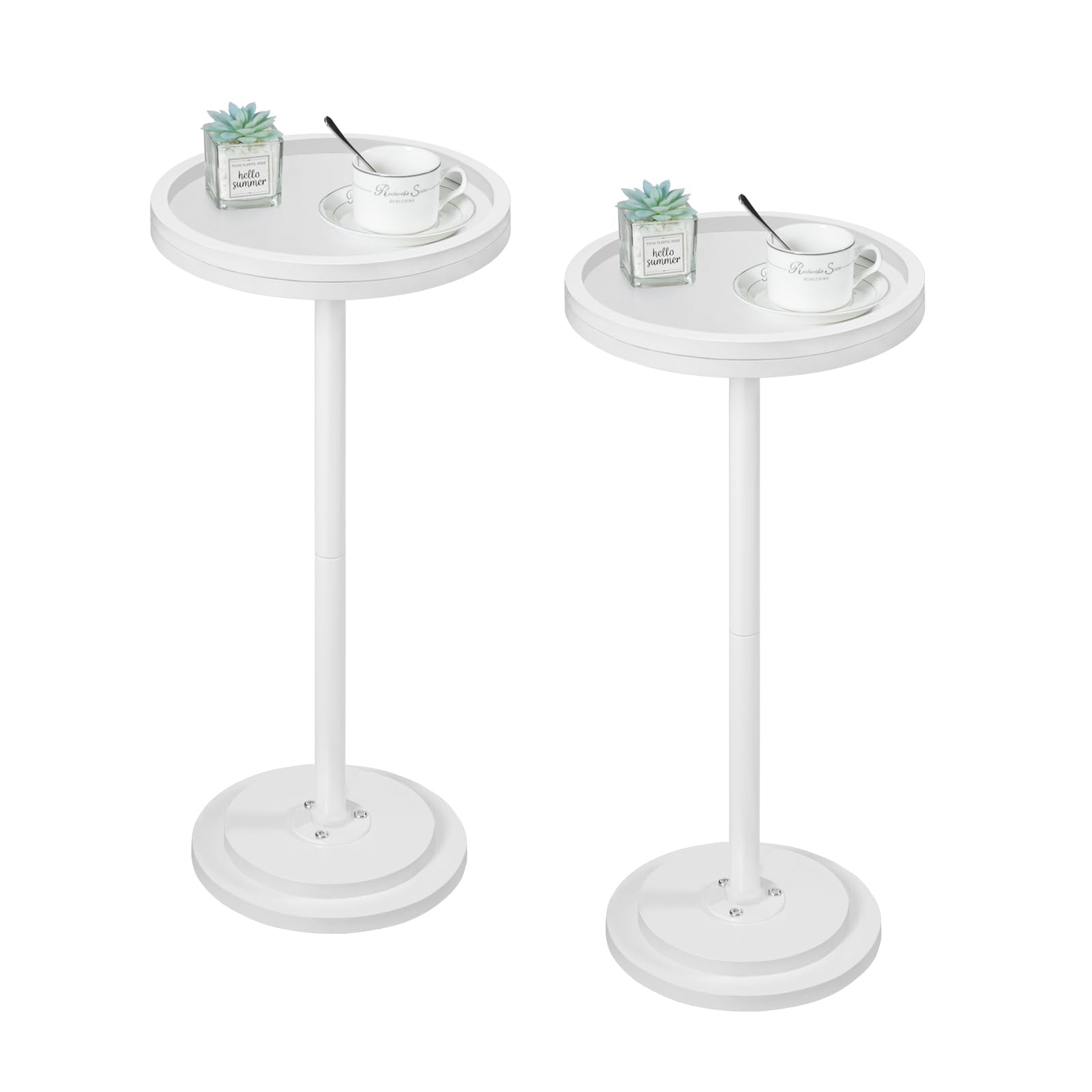 HOOBRO Small Round Side Tables, Set of 2, Drink Tables, Coffee Martini Tables with Pedestal Accent for Small Spaces in Living Room, Bedroom, Sofa Couch, White WW168BZP201 Image