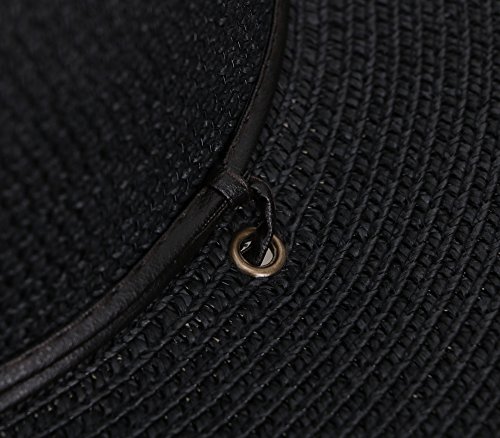 Simplicity Women's UPF 50+ Wide Brim Braided Straw Sun Hat with Lanyard Black