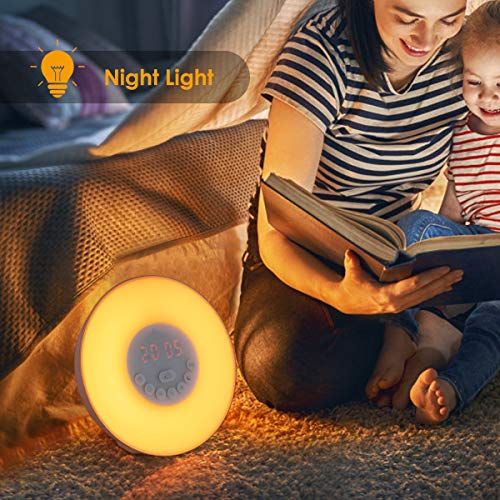 Sunrise Alarm Clock, Digital Clock, Wake Up Light with 6 Nature Sounds, FM Radio and Touch Control (White)