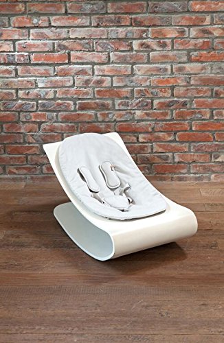 Bloom Coco Stylewood Modern Baby Lounger/Rocker/Bouncer - Beach House White Frame w/Organic Cotton Baby-Facing Seat Pad (Frost Grey)