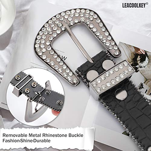 Women Fashion Rhinestone Belt, Western Cowgirl Studded Leather Belt for Jeans
