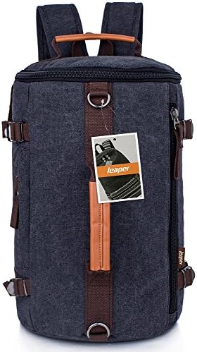Leaper Large Capacity Multi-functional Canvas Backpack Laptop Rucksack Gym Bag (Black)