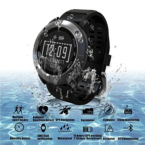 UWear GPS Smart Watch,Bluetooth IP68 Waterproof Stainless Steel Smart Watch,Black Smart Men Watch with Global Positioning System,Heart Rate,Compass,Pedometer for IOS Iphone,Android(Grey) - Thumbnail 6
