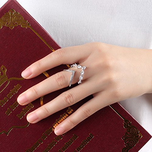 Silver Cubic Zirconia Ring CZ V Ring Open Adjustable Heart Princess Ring for Women