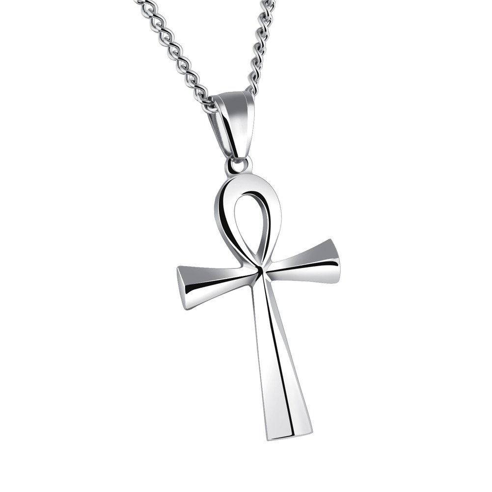 HIJONES Mens Stainless Steel Simple Vintage Egyptian Ankh Cross Pendant Necklace Silver โ image 1