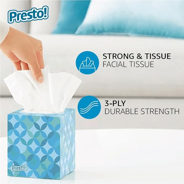 AMAZON BRAND – PRESTO! ULTRA-SOFT 3-PLY PREMIUM FACIAL TISSUES, 264 COUNT (4 CUBE BOXES OF 66), PACKAGING MAY VARY
