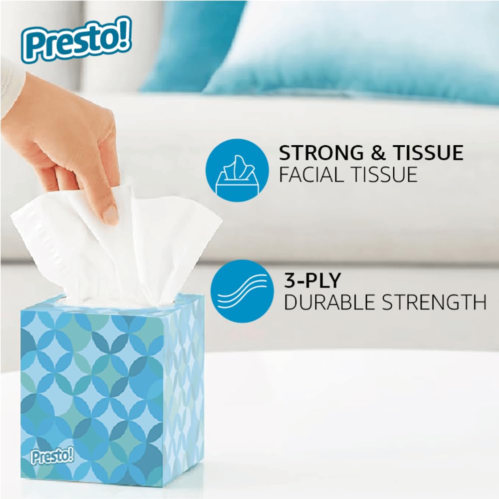 Amazon Brand - Presto! Ultra-Soft 3-Ply Premium Facial Tissues, 264 Count (4 Packs of 66), (Packaging May Vary)
