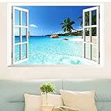 Large Removable Beach Sea 3D Window View Scenery Wall Sticker Decor Decals