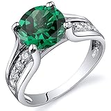 Simulated Emerald Solitaire Ring Sterling Silver Rhodium Nickel Finish Sizes 5 to 9
