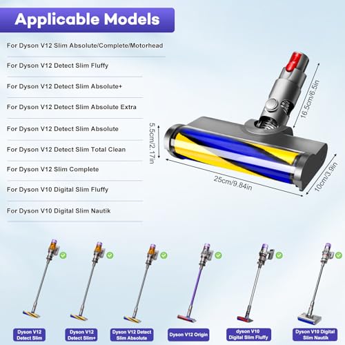 Dyson V12 Detect Slim / V10 Slim Accessories Cordless Soft Roller Brush for Hardwood Flooring with Green Light