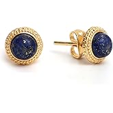 Gempires Small Genuine Gemstone Stud Earrings, Oxidized Silver Plated Round Stud Earrings, Trendy Western Antiqued Style, Everyday Wear, Everyday Party Wear, Gift for Mom