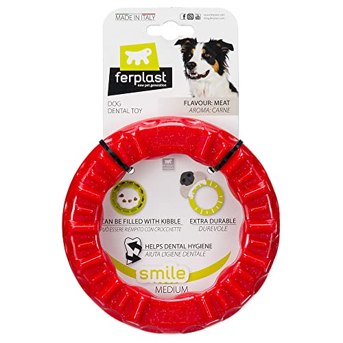 Ferplast Jouet Chien, Distributeur Croquettes ou Friandises, en Caoutchouc Naturel Durable à Mâcher, Arôme de Poulet, Rebondissant, Lancer et rapporter, Crazy Bell Jouets pour Petit Chien, Orange