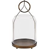 6" Wide Modern Hurricane Candle Holder with Handmade Scandinavian Glass Sleeve in Antique Brass for Pillar Candle & Plants, Hurricane Lantern Industrial, Minimalistic, Shabby Chic (1, Brass, 6"x10")