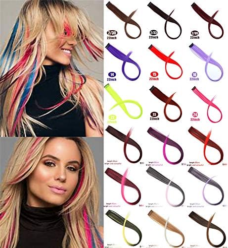 Long Straight Fake Colored Hair Extensions Clip In Highlight Rainbow Hair Streak Pink Synthetic Hair Strands On Clips The Color Is Delivered By Random Amazon Ca Home Kitchen