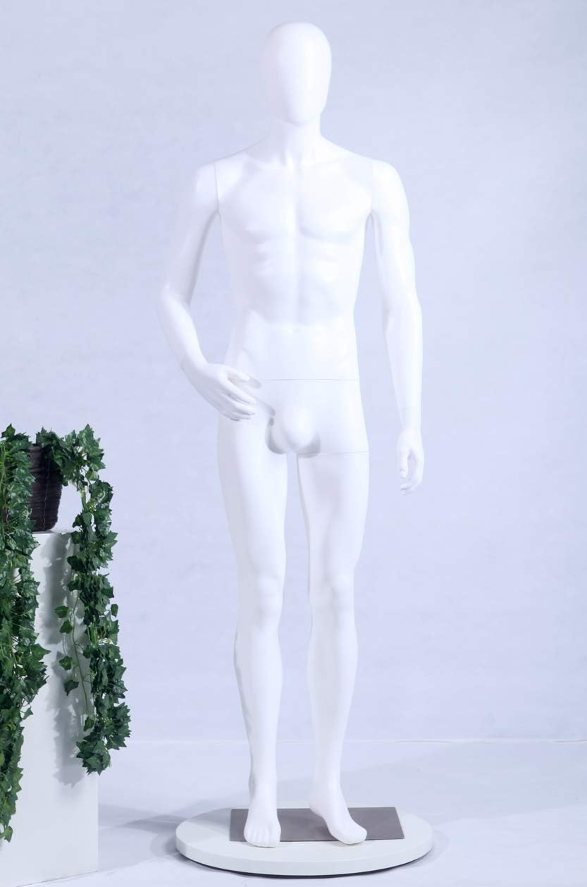 Eurohandisplay MC-1W Mannequin Matte White Without Face Arms and Head 360 Degree Rotatable Female Mannequin Egghead (Man)