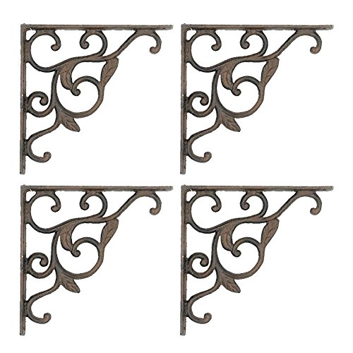 Upper Deck 4 Antique Leaf Cast Iron Wall Brackets 9 Inches H X 9 Inches L X 1 Inch W