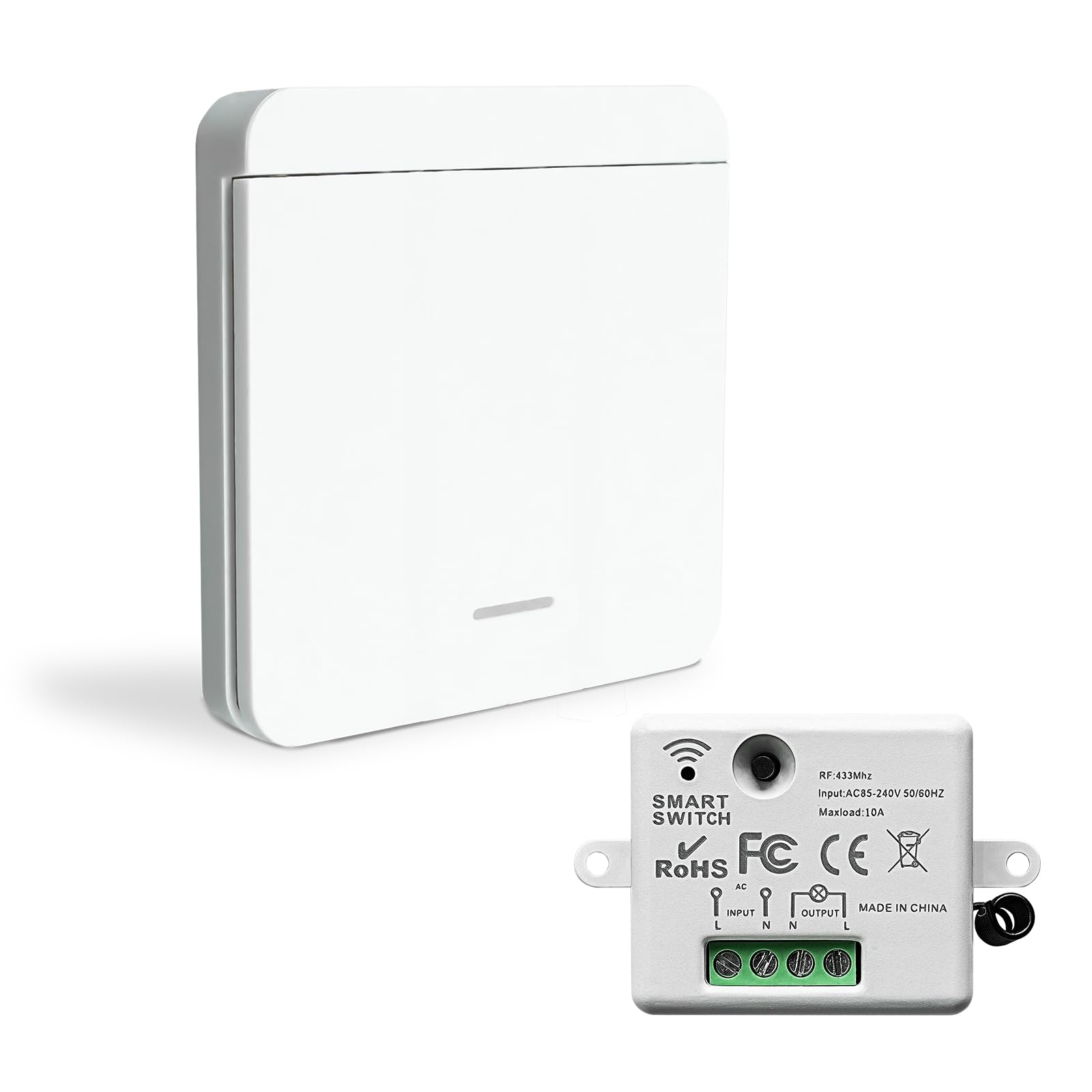 Bkiyougo Wireless Light Switch Kit - 86 Wall Panel RF Safety Switch and 10 Amp Relay Receiver Controller, No Wiring Easy Install, for Lights up to 1500W — image 1