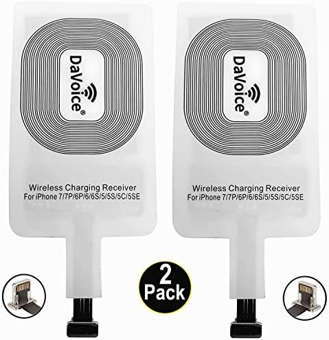 DaVoice Wireless Charging Adapter Receiver for iPhone (2 pack) Compatible with Apple iPhone 7/7 Plus 6s/6s+ 6/6+ 5/5s/5c/ SE for Wireless Charger Charging - Works with a Thin Case and any Charging Pad