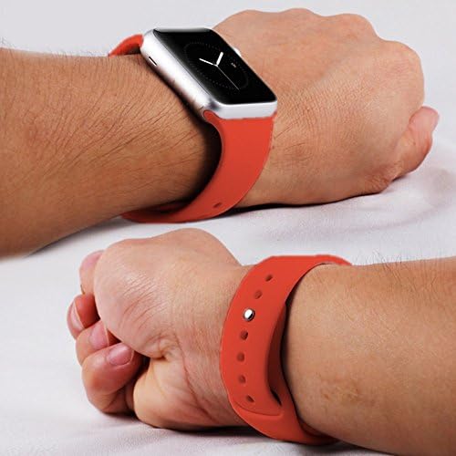 XIYA Soft Silicone Replacement Sport Band for Apple Watch for 2 Lengths, Orange,42mm