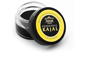 TATSAT - WELLNESS THROUGH AYURVEDA BABY Kajal,Natural,herbal and ayurvedic With Medicated Soot And Desi Cow Ghee|Safe For Babies|Lab Tested|No Preservatives, Black, Matte Finish