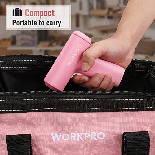 WORKPRO Pink Electric Cordless Screwdriver Set, 3.6V USB Rechargeable Lithium-ion Battery Power Screwdriver Kit with LED Light, 6Nm Torque Screw Gun with 28pcs Accessories for Home, Office Repair