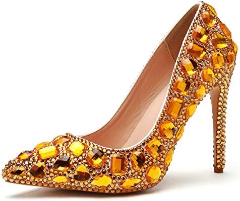 Crystal Queen Women Luxury Rhinestones Stiletto Heels Pointy Toe Pump Shoes  Fashion Thin Heels Party Dress Shoes, Gold, 7 price in UAE | Amazon UAE |  kanbkam