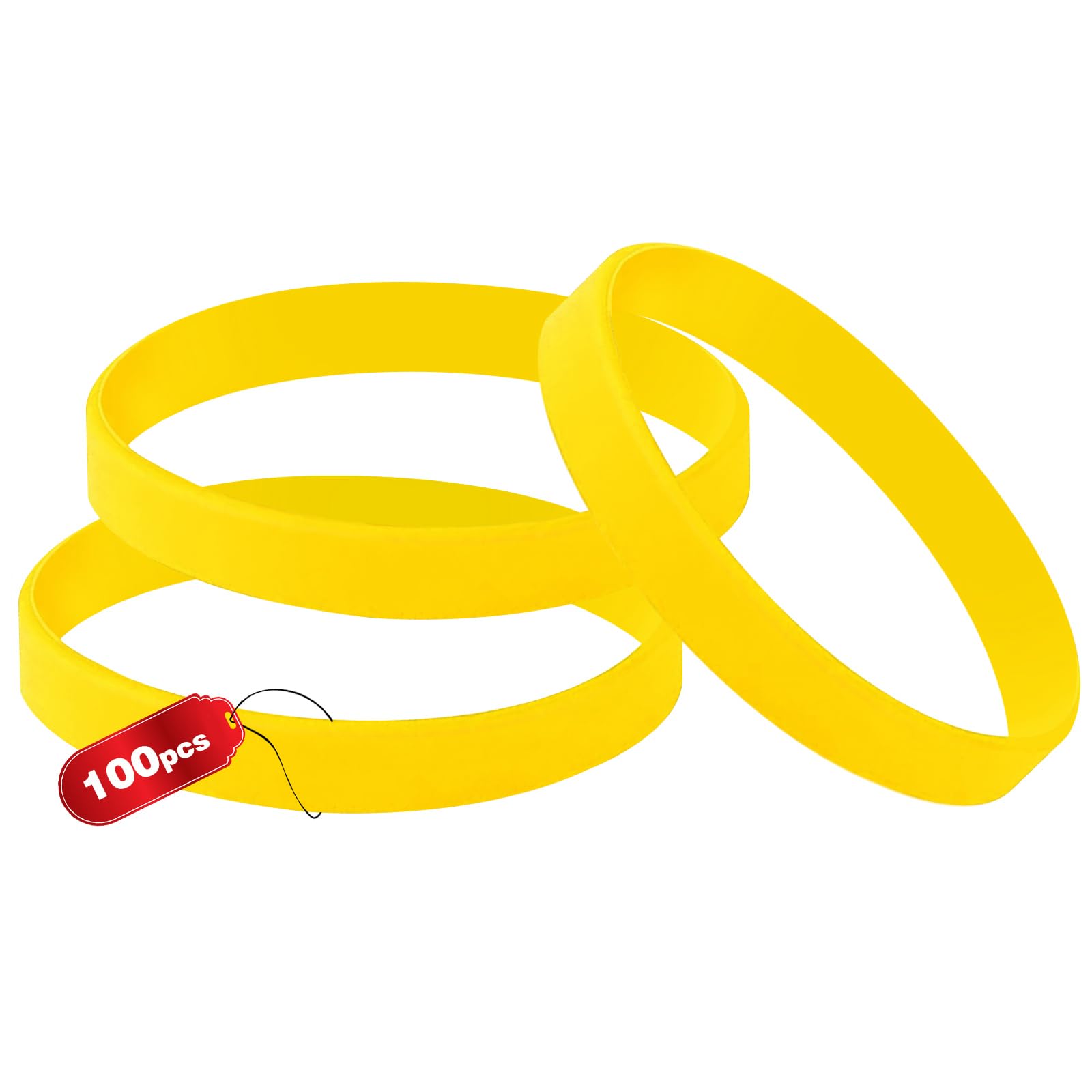 THXIY 100PCS Blank Silicone Wristbands Elastic Universal Bracelets Rubber Wholesale Bracelet bands bulk for Kids Yellow