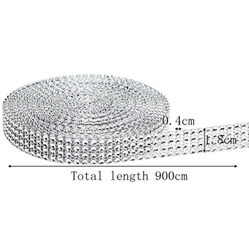 Color Scissor 4 Row 10 Yard Acrylic Rhinestone Diamond Ribbon Roll, Rhinestone Trim For Wedding Cakes, Birthday, Arts and Crafts (Silver) - Thumbnail 2