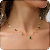 RLMOON Gold Necklaces for Women 14K Gold Plated CZ Diamond Choker Necklace Red Emerald Green Blue Black Teardrop Necklace for Wedding Bridesmaid Prom Trendy Gold Jewelry Gift