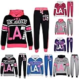 Kids Girls Tracksuit LOS ANGELES LA7 Print Hoodie & Bottom Jog Suit 7-13 Years