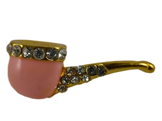 Brosche / Anstecknadel / Pin Straß edel mini Pfeiffe Tabak rosa / pink B162