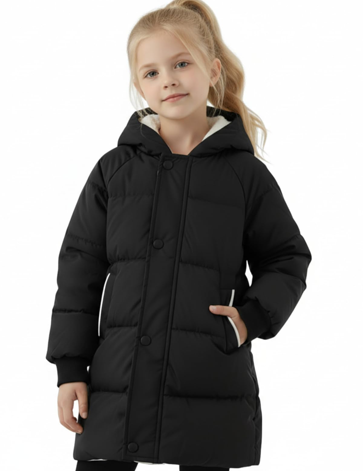 Photo 1 of *USED*
PATPAT Hooded Puffer Jackets for Girls Size 4-5 Years Black Heavyweight Medium Length Winter Coat Warm Quilted Padded Little Kids Fall Winter Outwear