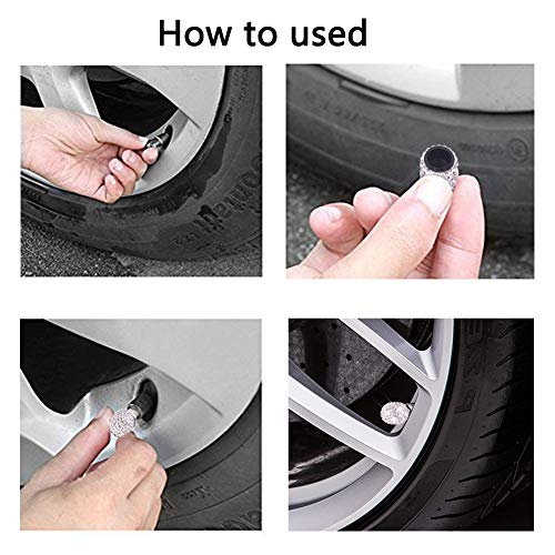 Valve Stem Caps, 4 Pack Handmade Crystal Rhinestone Universal Car Tire Valve Caps Chrome,Attractive Dustproof Bling Car Accessories - White - Thumbnail 5