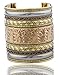 Goldtone with Bronze and Silvertone Elephant Design 3 Inch Adjustable Antique Cuff Bangle (F-1078)