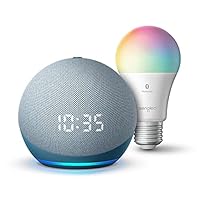 Echo Dot (4th Gen) with Clock | Twilight Blue with Sengled Bluetooth Color bulb | Alexa smart home starter kit