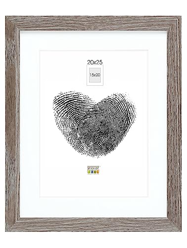Deknudt Frames Bilderrahmen mit Passepartout - Grau Holzfarbe - S66KH3 P1 20x25cm fuer Bild 15x20cm - Bilderrahmen Holz MDF - Bilder aufhaengen oder ausstellen