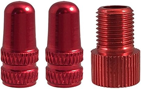 Set of 2 X6 Series Alloy Anodized Presta Valve Caps with Matching Presta Valve Adapter by Forest Byke Company (Red)