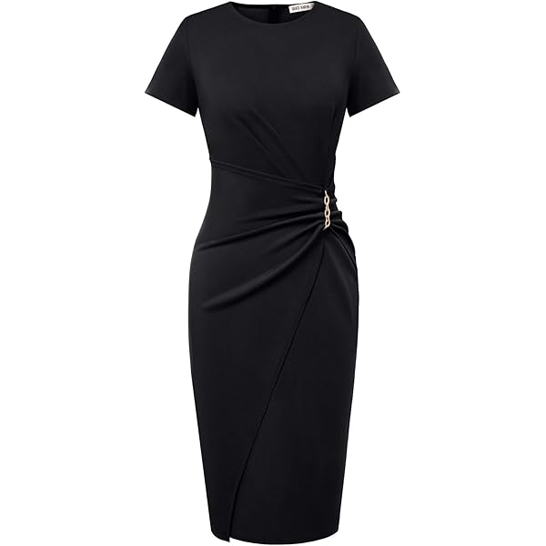 Allegra K Formal Pencil Dress for Women's Short Sleeve Work Office