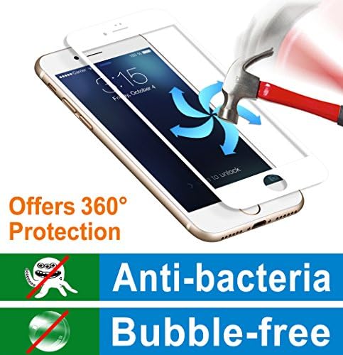 iPhone 7 Plus Full Coverage Screen Protector, BENOKER Tempered Glass Screen Protector for iPhone 7 Plus - 9H Hardness, High Definition, Bubble Free, Anti-Scratch (White)