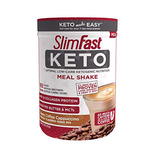 SlimFast Keto Meal Replacement Shake Powder, Creamy Coffee Cappuccino, 13.3 Oz