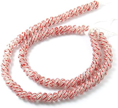 17" Rondelle Christmas Glass Beads-RED &amp; WHITE PEPPERMINT STRIPE 4x8mm (110)
