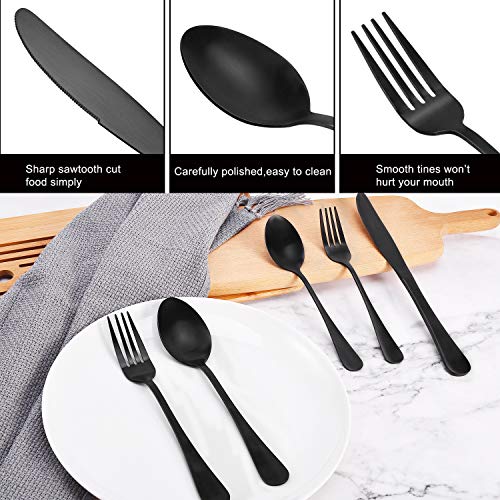 Matte Black Silverware Set 40 Piece, Stainless Steel Black Flatware Set Service for 8, Black Utensils Cutlery Set Including Knife Spoon Forks, Gift Packaging for Weddings, Housewarming - Thumbnail 3