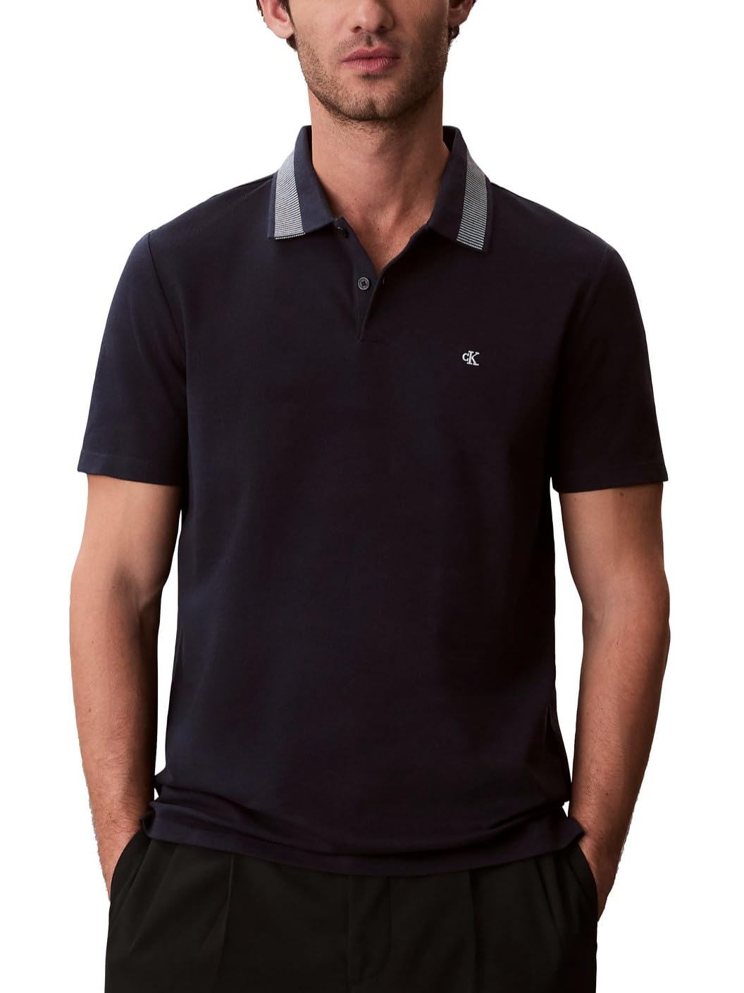 Calvin Klein Men’s Jacquard Pointed Collar Polo Dark Sapphire