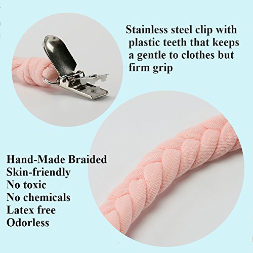Hombae Pacifier Clips for Boys and Girls, Baby Universal Pacifier Holder for All Styles Pacifiers, Teething Toys or Soothie By Hand-Made Braided (4 Pack)