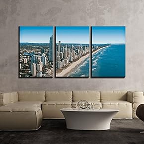 3 Piece Canvas Wall Art - Aerial View of Gold Coast - Modern Home Art Stretched and Framed Ready to Hang - 16"x24"x3 Panels