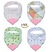Baby Girl Bandana Teething Bibs - Attached Heart Teether - Set of 4 - Pink