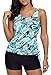 Dokotoo Womens Ladies Underwire Bandeau Blouson Retro Leaf Printed Padded 2 Piece Tankini Set Swimsuit Tops Bathing Suit Swimwear With Boyshorts Blue X-Large