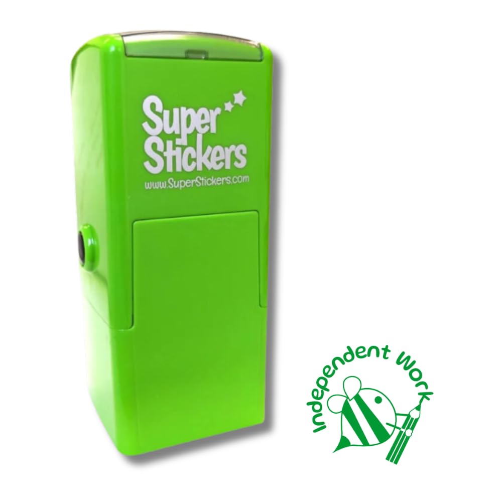 Superstickers Teacher Stamp - Independent Work Design - Green Ink - Self Inking Education Stamper for Marking - 23 x 23mm