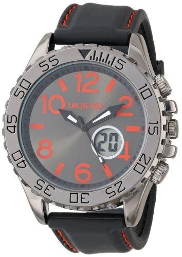 UNLISTED WATCHES Men's UL1281 City Streets Grey Dial Black Strap and Case Red Details Strap Watch