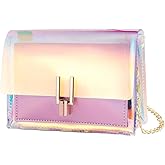 Women Transparent Handbag Colorful Chain Bags Clear Jelly Mini Purse for Party and Daily Use (Pink 6.69 X 5.51 X 2.36 Inches)